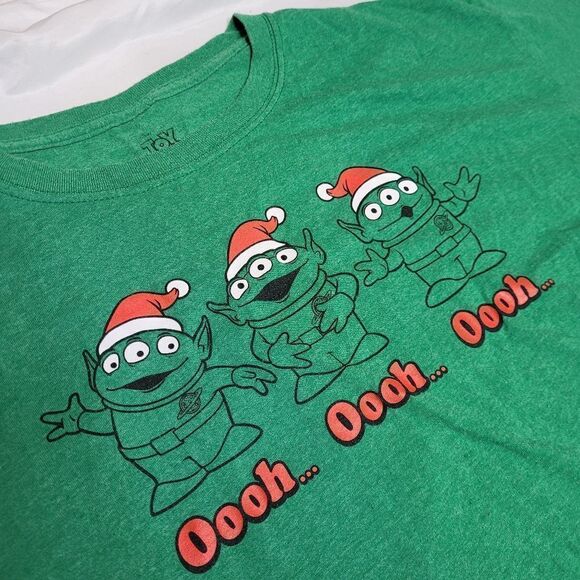 TOY STORY 4 Disney green aliens in Santa hats holiday tee shirt L - Picture 3 of 7
